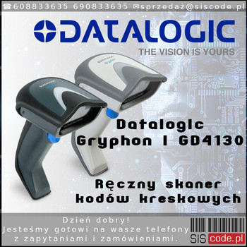 Ręczny skaner kodów kreskowych Datalogic Gryphon I GD4130-HC